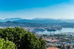 View of the port from the road to Riomaggiore, La Spezia, Italy